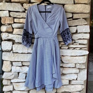 Calvin Klein grey and white pinstripe dress